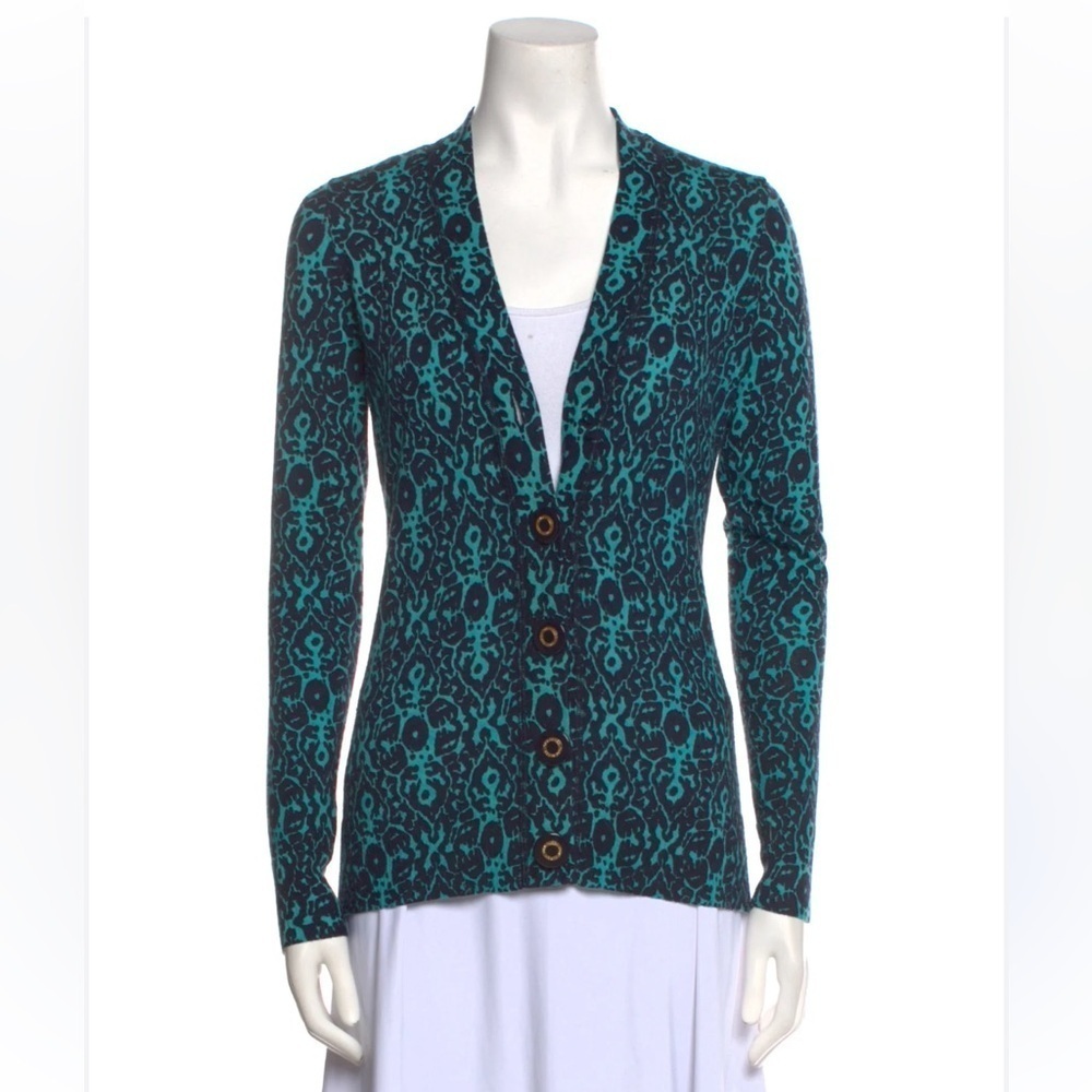 Tory Burch Printed Merino Wool Cardigan Sweater